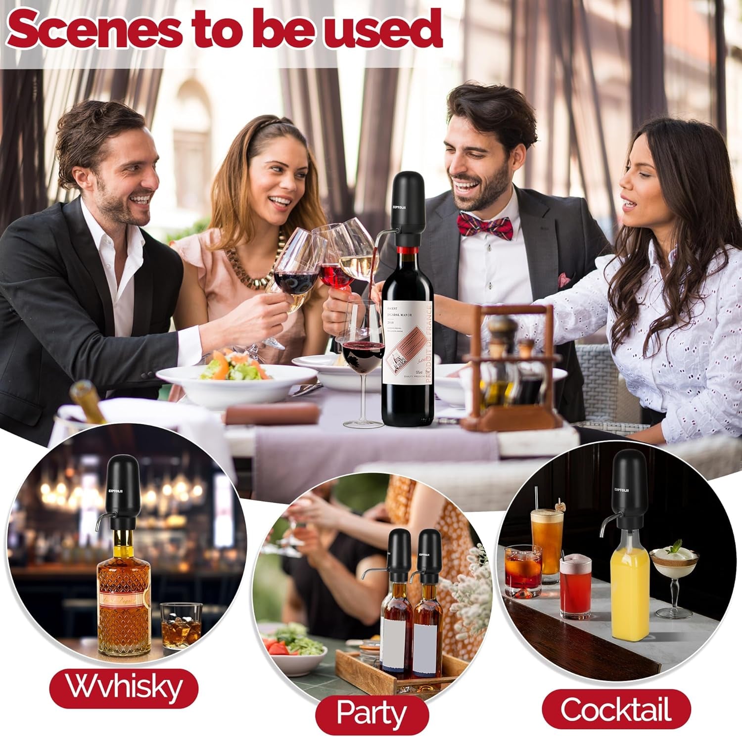 Wine Aerator, Electric Wine Decanter, Automatic Wine Pourer, One Touch Wine Dispenser, Wine Lover Gifts for Red and White Wine Re-Chargeable